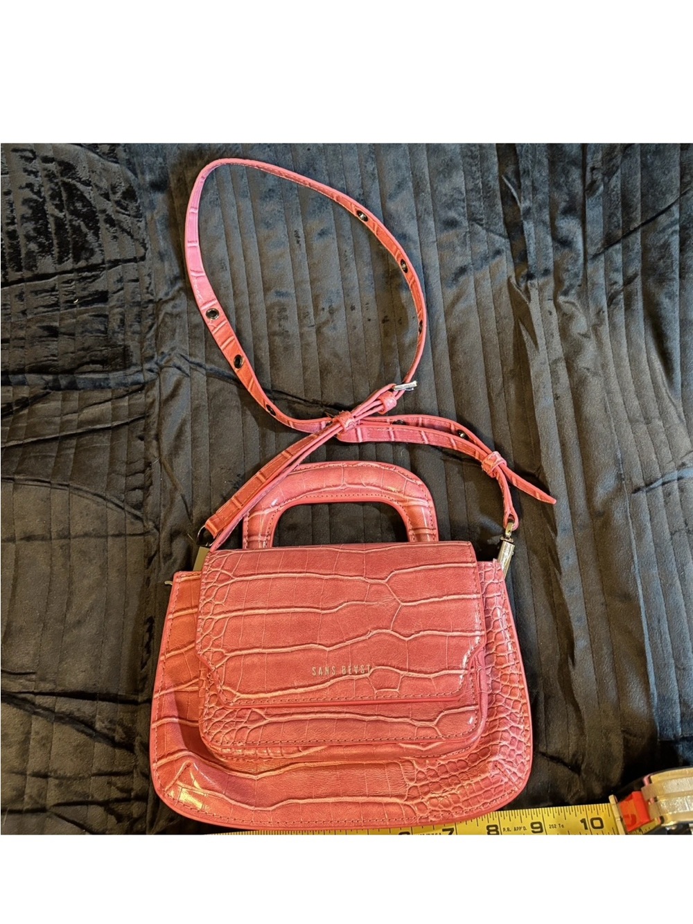 Sans Beast Pink Vegan Croc Embossed Satchel Crossbody Handbag Top Handle Purse